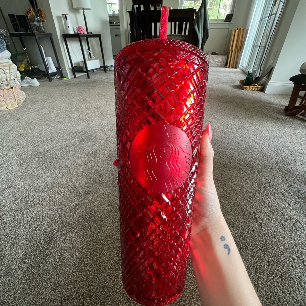 NWT Starbucks 2021 Winter Holiday Icy RED Bling Studded Cold Cup Tumbler 24oz